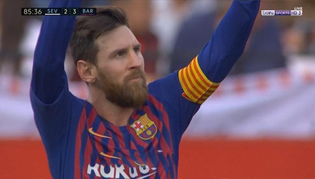 هاتريك ميسي في مباراة برشلونة واشبيلية بالدوري الاسباني