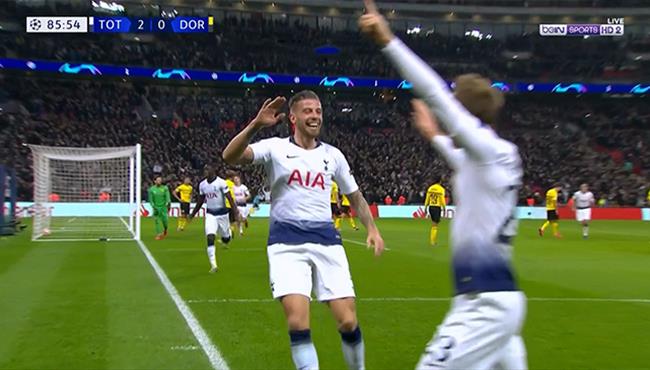 لورينتي يسجل هدف توتنهام الثالث في مرمي بوروسيا دورتموند بعد نزوله بدقيقة واحدة