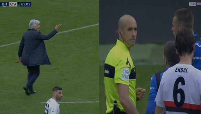 مدرب اتالانتا يدخل ارضية الملعب بعد احتساب ركلة جزاء ضد فريقة امام سامبدوريا