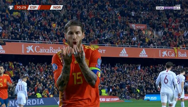 هدف سيرجيو راموس في مرمي النرويج بتصفيات امم اوروبا