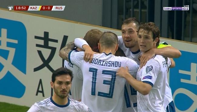 هدف روسيا الاول في مرمي كازاخستان بتصفيات اليورو