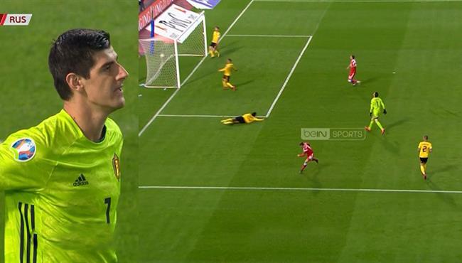 خطأ كارثي من كورتوا يتسبب في هدف لروسيا امام بلجيكا بتصفيات اليورو