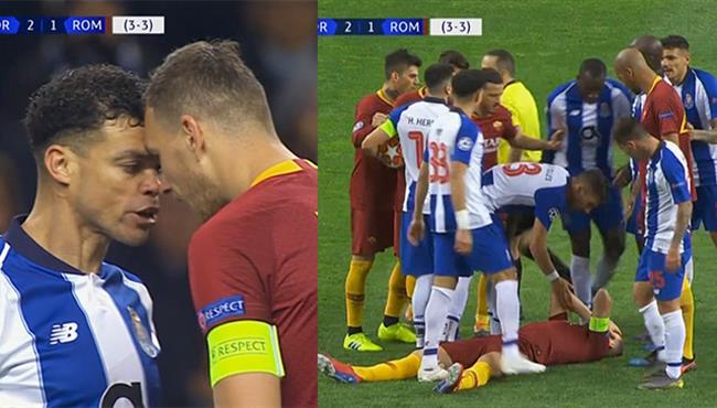 مشاده بين بيبي ودجيكو في مباراة روما وبورتو بدوري ابطال اوروبا