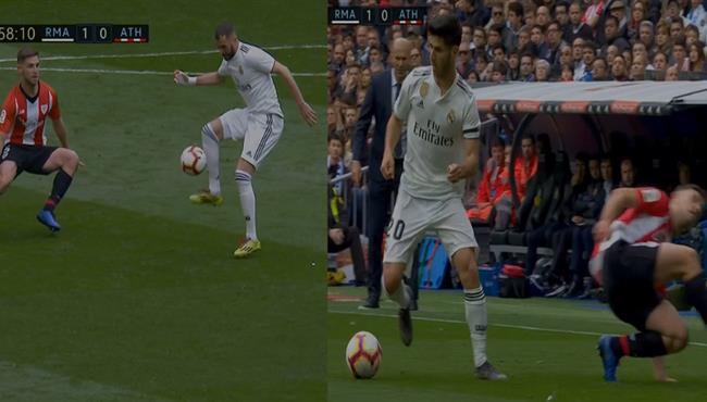 مهاراة رائعه من بنزيما واسينسيو في مباراة ريال مدريد واتلتيك بلباو