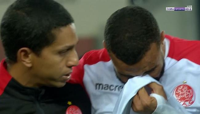 بكاء اسماعيل الحداد بعد اصابتة وخروجة في مباراة الوداد وحوريا