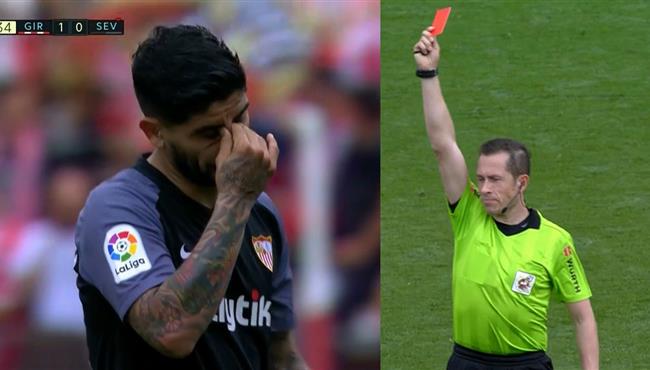 الحكم يطرد بانيجا بعد اعتدائه علي لاعب جيرونا بالدوري الاسباني