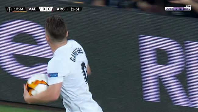 هدف فالنسيا الاول في مرمي ارسنال بالدوري الاوروبي