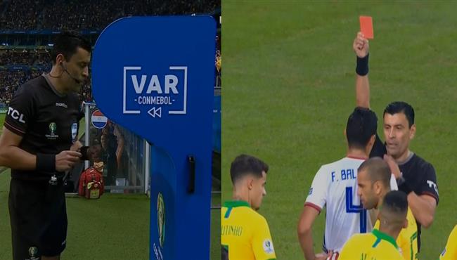 الحكم يتراجع عن احتساب ركلة جزاء للبرازيل بعد العودة لتقنية الفيديو ويطرد لاعب باراجواي