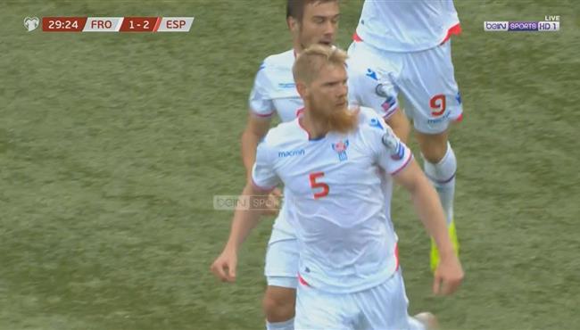 هدف جزر فارو الاول في مرمي اسبانيا بتصفيات اليورو