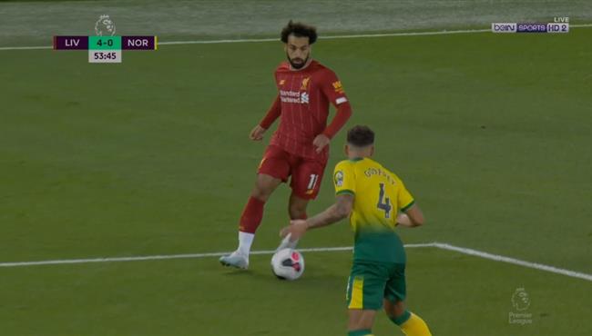 محمد صلاح كاد ان يسجل هدف رائع لليفربول امام نوريتش سيتي