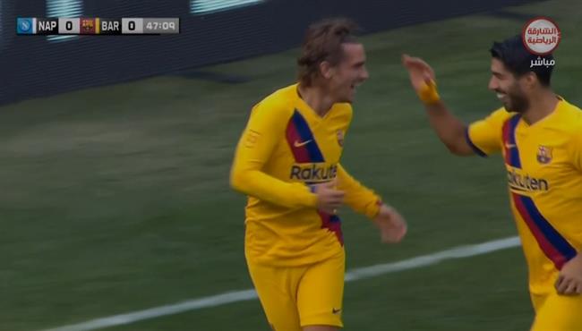 هدف برشلونة الاول في مرمي نابولي سواريز