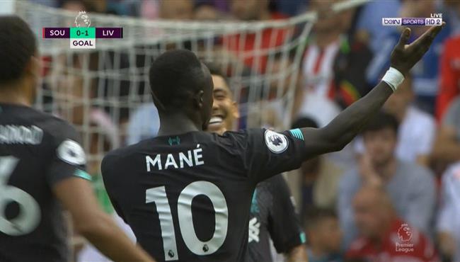 هدف ليفربول الاول الرائع في مرمي ساوثهامبتون بالدوري الانجليزي ماني