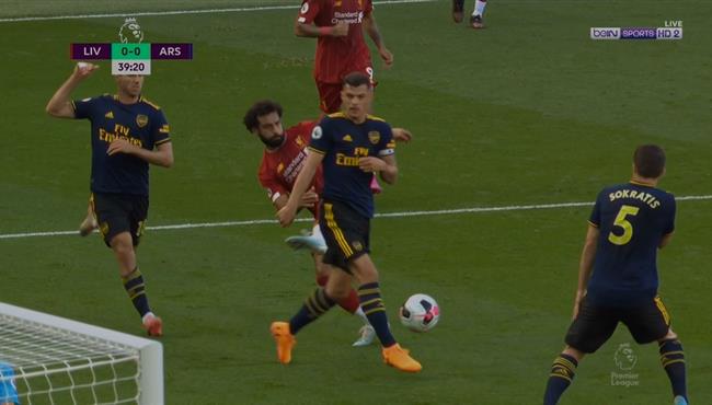محمد صلاح كاد ان يسجل هدف لليفربول امام ارسنال في الدوري الانجليزي