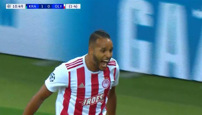 هدف يوسف العربي الاول في مباراة اوليمبياكوس وكراسنودار بدوري ابطال اوروبا