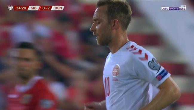 هدف اريكسن الاول في مباراة الدنمارك وجبل طارق تصفيات امم اوروبا