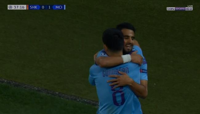 هدف مانشستر سيتي الثاني في مرمي شاختار اسيست رياض محرز