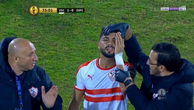 اصابة فرجاني ساسي في مباراة الزمالك وزيسكو بدوري ابطال افريقيا