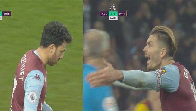 جريليش ينفعل علي تريزيجيه في مباراة استون فيلا وواتفورد