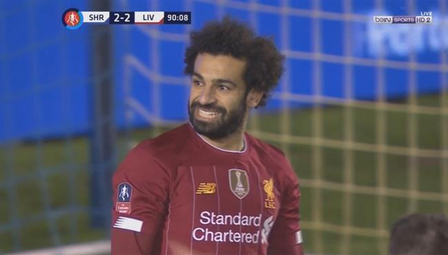 محمد صلاح كاد ان يسجل هدف الفوز القاتل لليفربول امام شروزبري