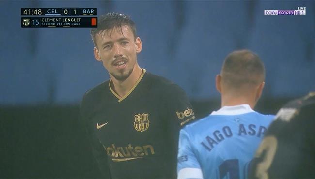 طرد لونجليه في مباراة برشلونة وسيلتا فيجو في الدوري الاسباني