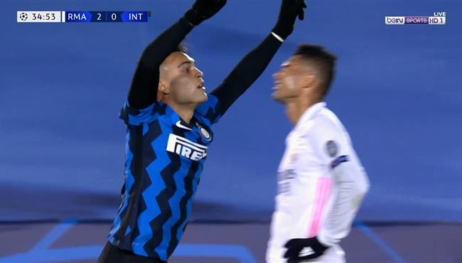 هدف انتر ميلان الاول في مرمي ريال مدريد بعد اسيت رائع بالكعب من باريلا