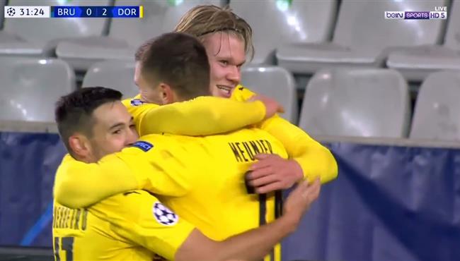 هدفا هالاند في مرمي كلوب بروج بدوري ابطال اوروبا