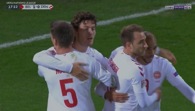 هدف تعادل الدنمارك مع بلجيكا 1 1 دوري الامم الاوروبية