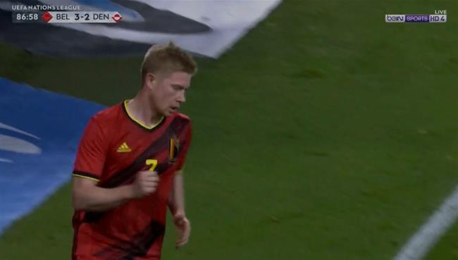 هدف دي بروين فى مرمي الدنمارك بدوري الامم الاوروبية