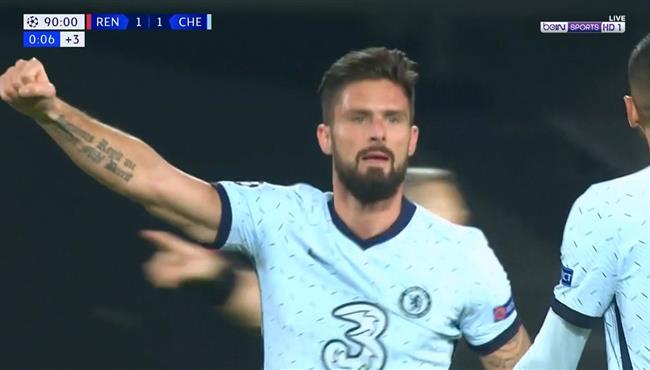 هدف اوليفيه جيرو القاتل في مرمي رين 2 1 دوري ابطال اوروبا