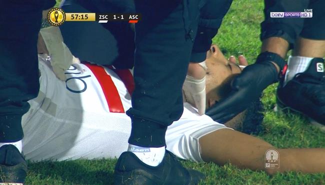 اغماء اسلام جابر بعد اصابته في مباراة الاهلي والزمالك