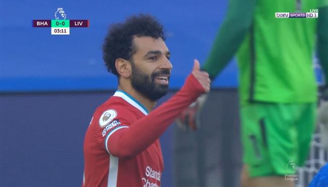 محمد صلاح كاد ان يباغت برايتون بهدف رائع في الدقائق الاولي
