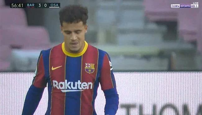 هدف كوتينيو فى مرمي اوساسونا بالدروي الاسباني