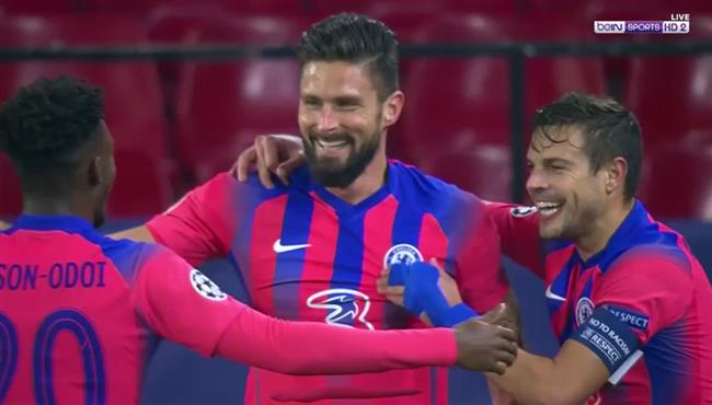 سوبر هاتريك جيرو في مباراة تشيلسي واشبيلية بدوري ابطال اوروبا