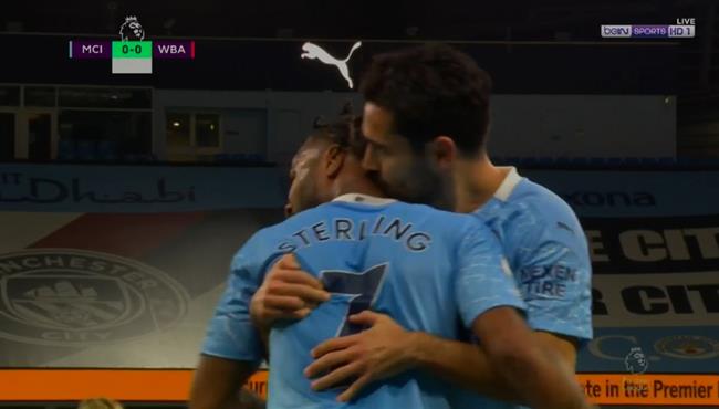 هدف مانشستر سيتي الاول في مرمي وست بروميتش جوندوجان