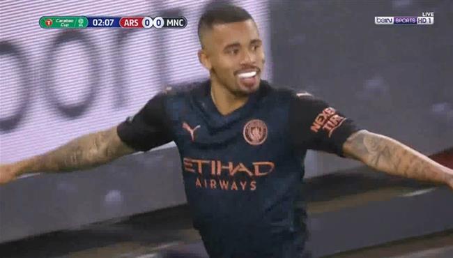 هدف مانشستر سيتي الاول في مرمي ارسنال جابريل خيسوس