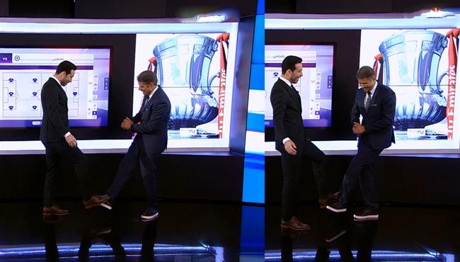 لقطة طريفيه بين ابو تريكه وطارق الجلاهمه قبل مباراة ليفربول وتشيلسي