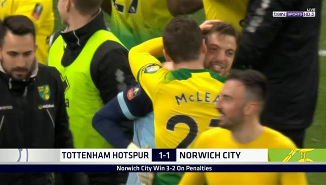 اهداف وركلات ترجيح مباراة توتنهام ونورويتش سيتي في كاس الاتحاد الانجليزي