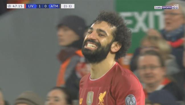 محمد صلاح يهدر فرصة هدف محقق امام اتلتيكو مدريد في دوري ابطال اوروبا