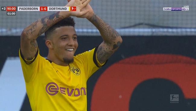 هاتريك سانشو في مباراة بوروسيا دورتموند وبادربورن بالدوري الالماني