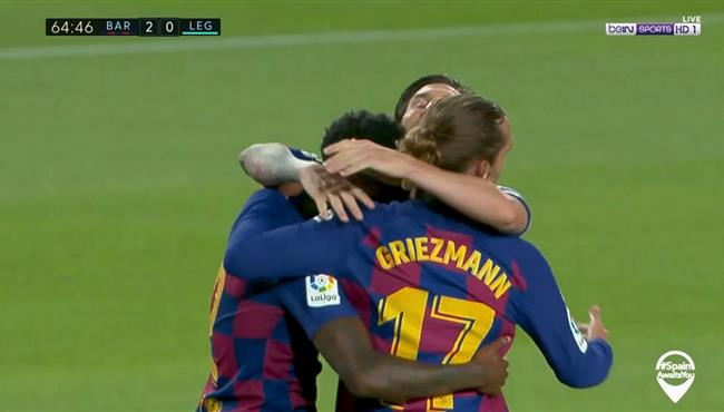 هدف جريزمان الملغي في مباراة برشلونة وليجانيس بالدوري الاسباني