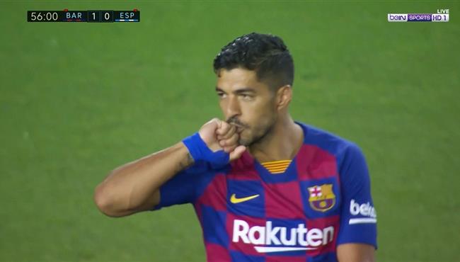 هدف برشلونة الاول في مرمي اسبانيول سواريز