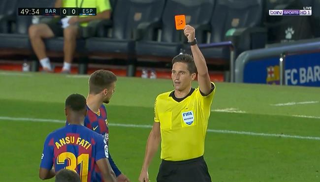 طرد انسو فاتي في مباراة برشلونة واسبانيول