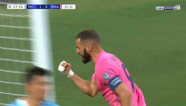 هدف كريم بنزيما في مرمي مانشستر سيتي بدوري ابطال اوروبا