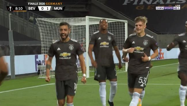هدف مانشستر يونايتد الاول في مرمي اشبيلية برونو فيرنانديز