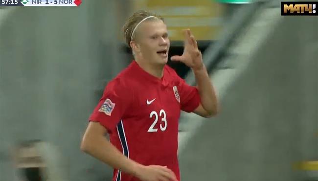 هدفا هالاند الرائعين امام ايرلندا الشمالية في دوري الامم الاوروبية