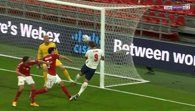 هاري كين يهدر فرصة هدف محقق امام الدنمارك بدوري الامم الاووربية