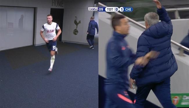 جوزيه مورينو يخرج من الملعب غاضبا لمناداة إريك دير من دورة المياه