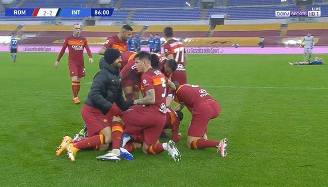 هدف تعادل روما مع انتر ميلان في الوقت القاتل 2 2 الدوري الايطالي