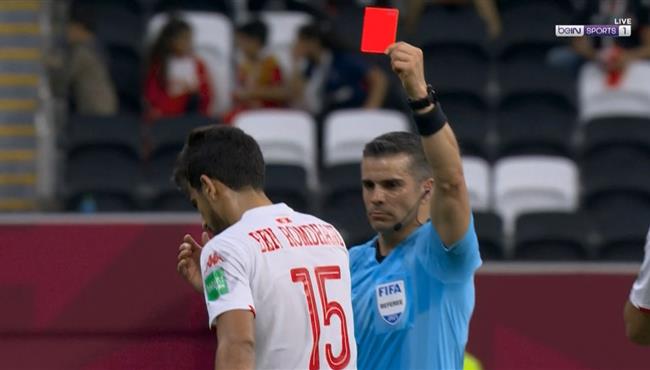 طرد محمد بن رمضان في مباراة تونس وسوريا بكاس العرب