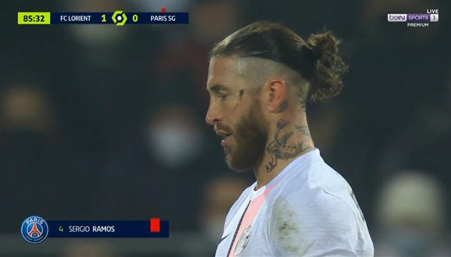 طرد سيرجيو راموس في مباراة باريس سان جيرمان ولوريان